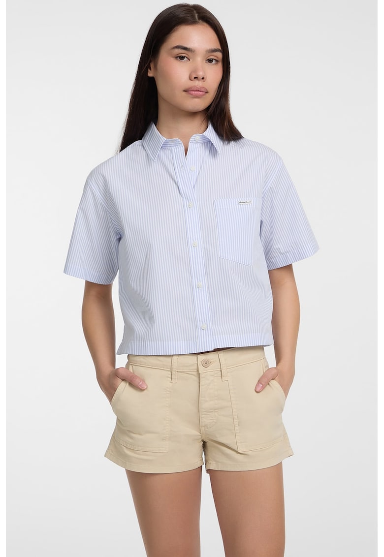 Къса риза с райе - Светлосин GUESS JEANS