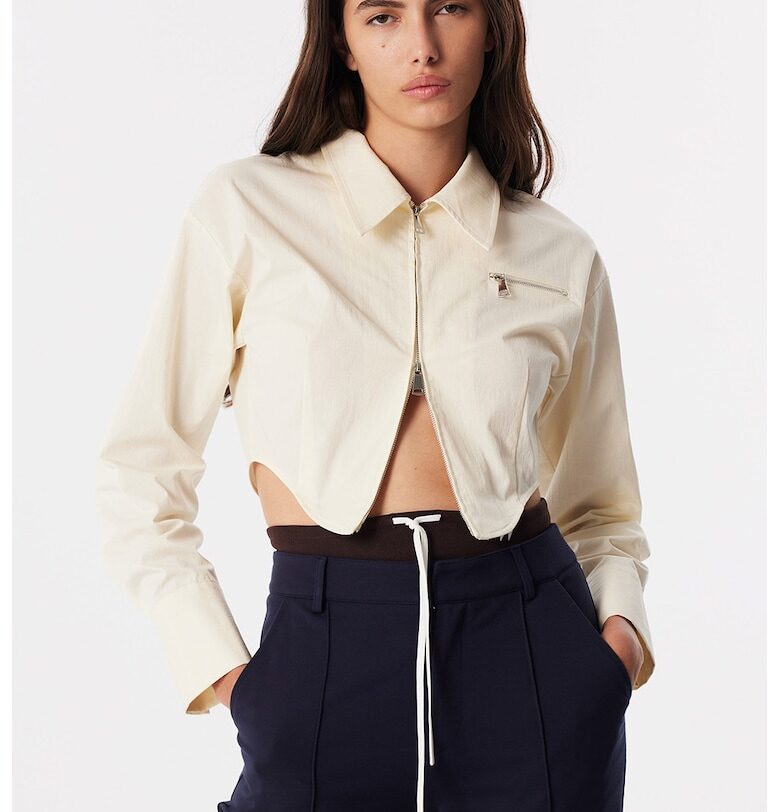 Къса риза с цип - Светло бежово TWIST