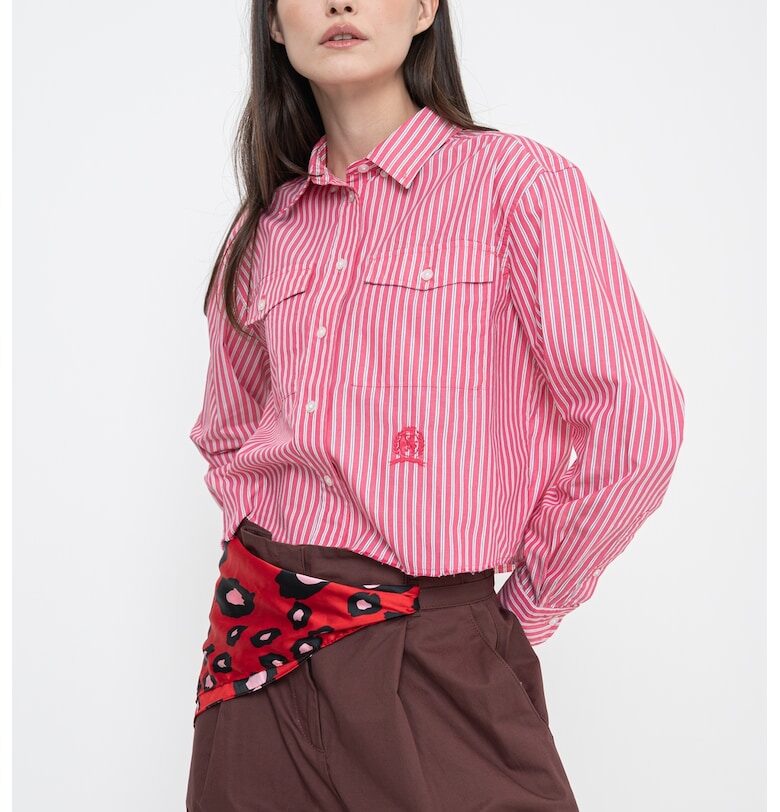 Къса риза със свободна кройка - Бял/Тъмнорозов Tommy Jeans