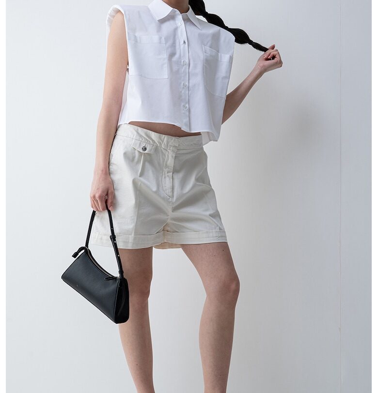 Къса риза със структурирани рамене - Бял HUGO