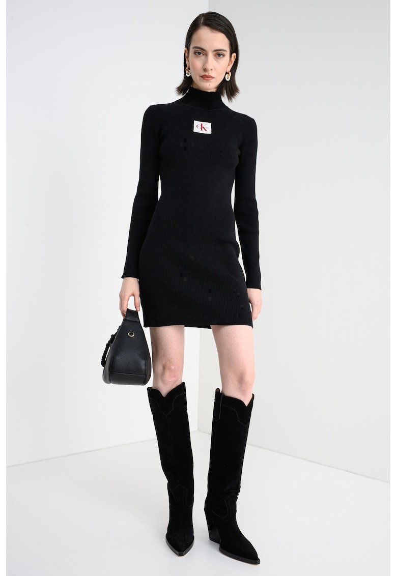 Къса рипсена рокля по тялото - Черен CALVIN KLEIN JEANS