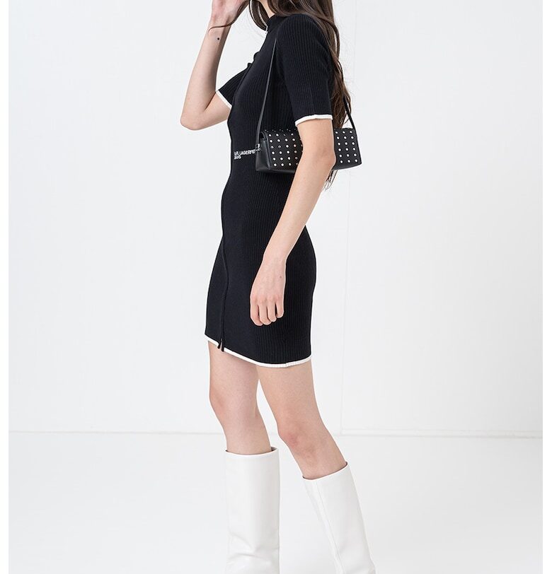 Къса рипсена рокля с цип - Черен KARL LAGERFELD JEANS