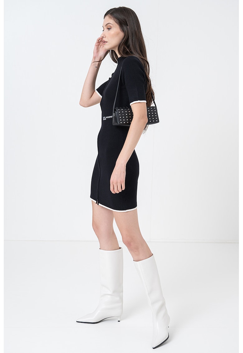 Къса рипсена рокля с цип - Черен KARL LAGERFELD JEANS