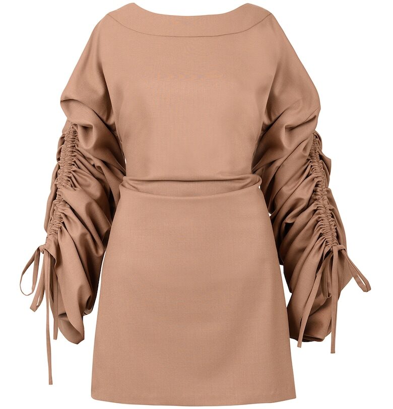 Къса рокля Mocha с набрани ръкави - Тъмнобежово Alina Cernatescu