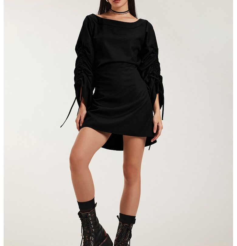 Къса рокля Mocha с набрани ръкави - Черен Alina Cernatescu