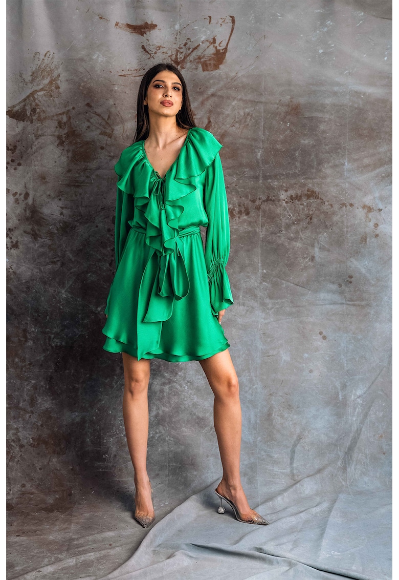 Къса рокля Novas с набирания и сатиниран ефект - Аква зелено MIAU by Clara Rotescu