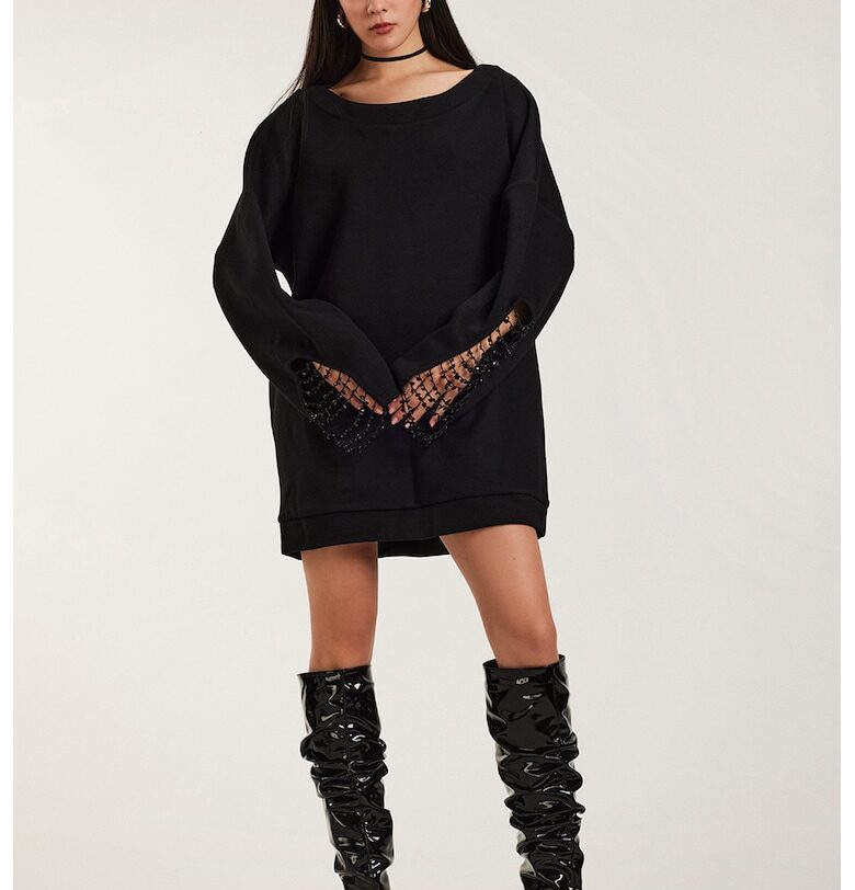 Къса рокля Rosario тип суитшърт - Черен Alina Cernatescu