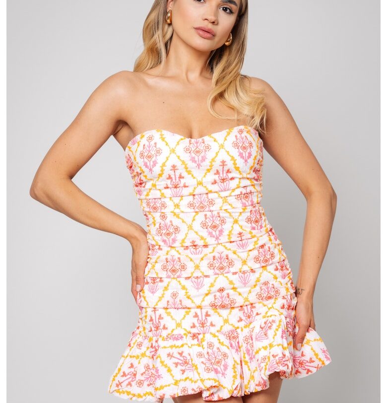 Къса рокля без презрамки мръсно бяла/корал 12942 - Тъмнорозов/Бежов uFIT