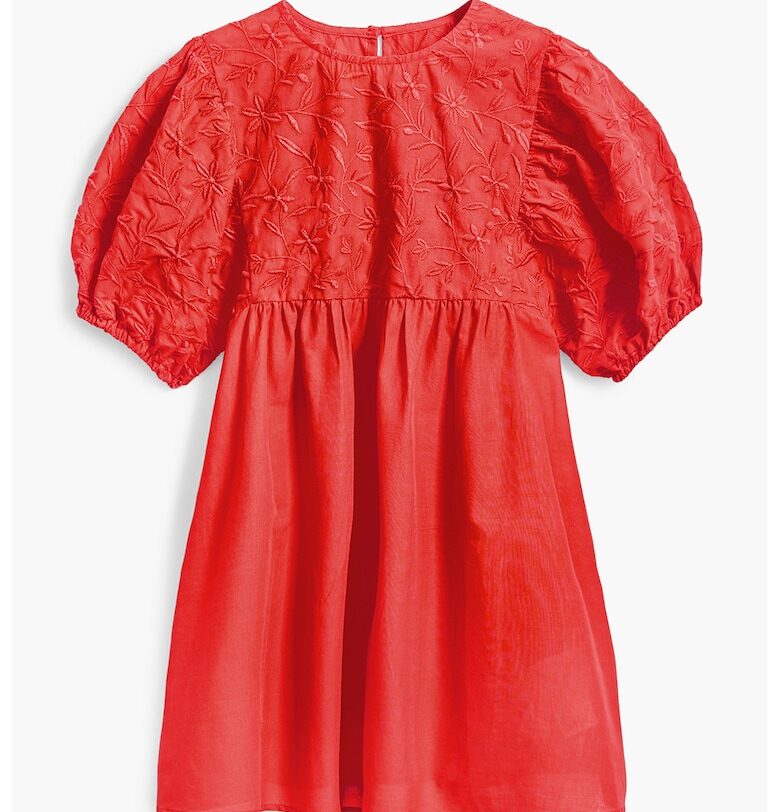 Къса рокля от памук с бухнали ръкави - Аленочервен DESIGUAL