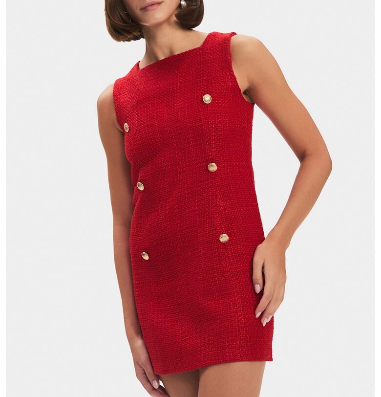 Къса рокля от туид с копчета - Червен June