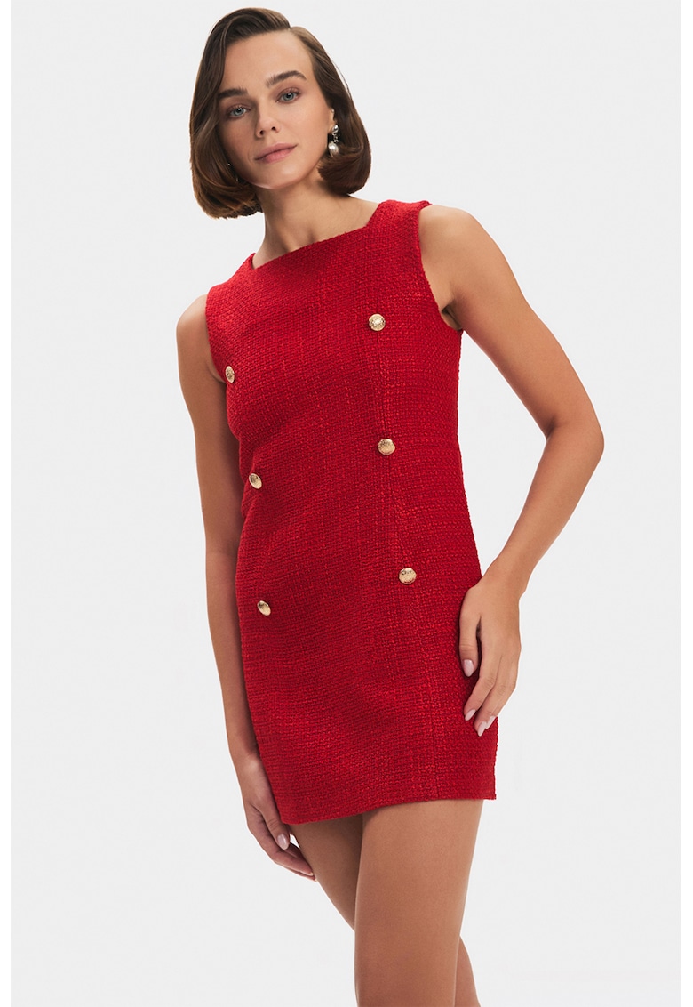 Къса рокля от туид с копчета - Червен June