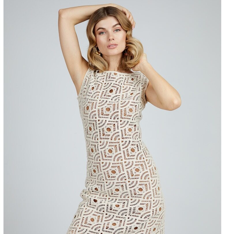 Къса рокля с ажур - Крем Alina Cernatescu