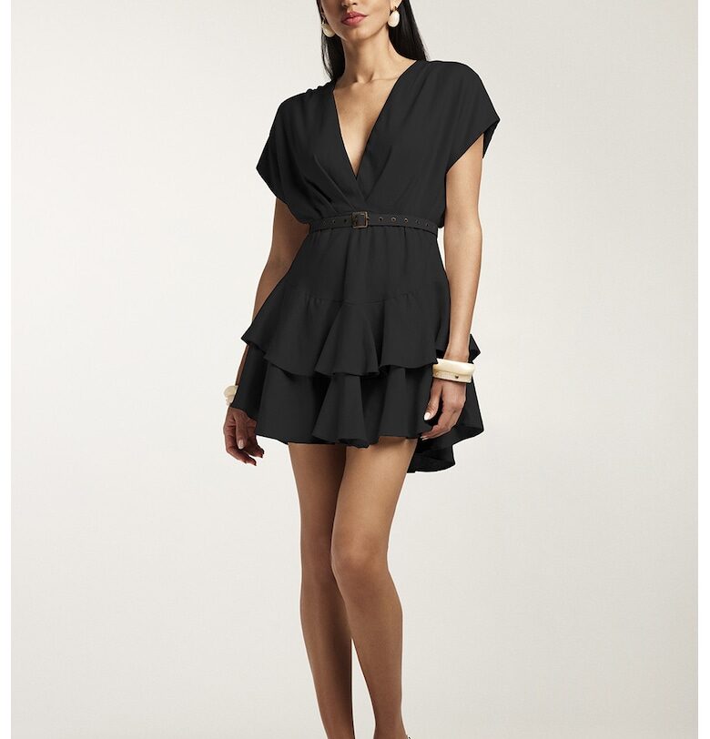 Къса рокля с бамбукови нишки с колан и набиране Alina Cernatescu