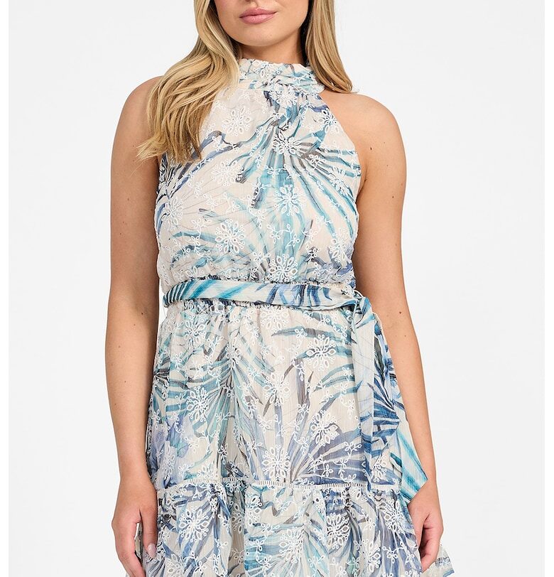 Къса рокля с бродерии - Бял GUESS