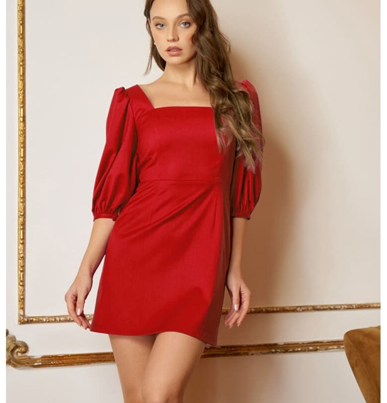 Къса рокля с бухнали ръкави - Червен Noria Anis