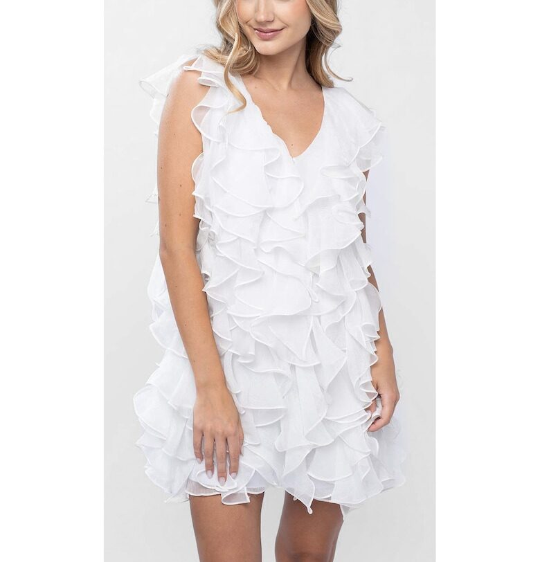 Къса рокля с волани и изрязан гръб - Бял Monarh design