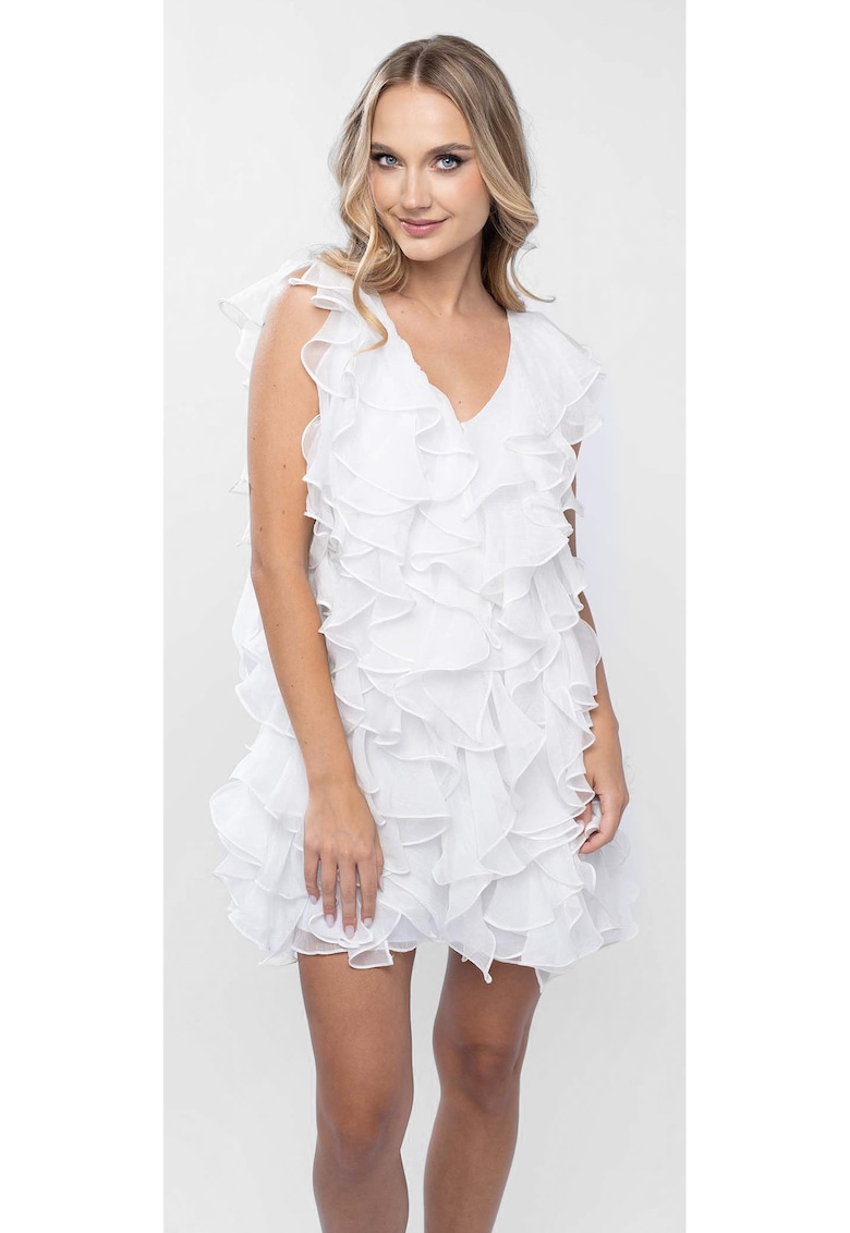 Къса рокля с волани и изрязан гръб - Бял Monarh design
