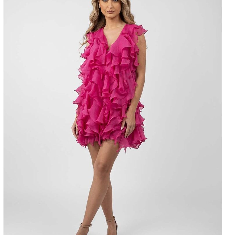 Къса рокля с волани и изрязан гръб - Розово Monarh design