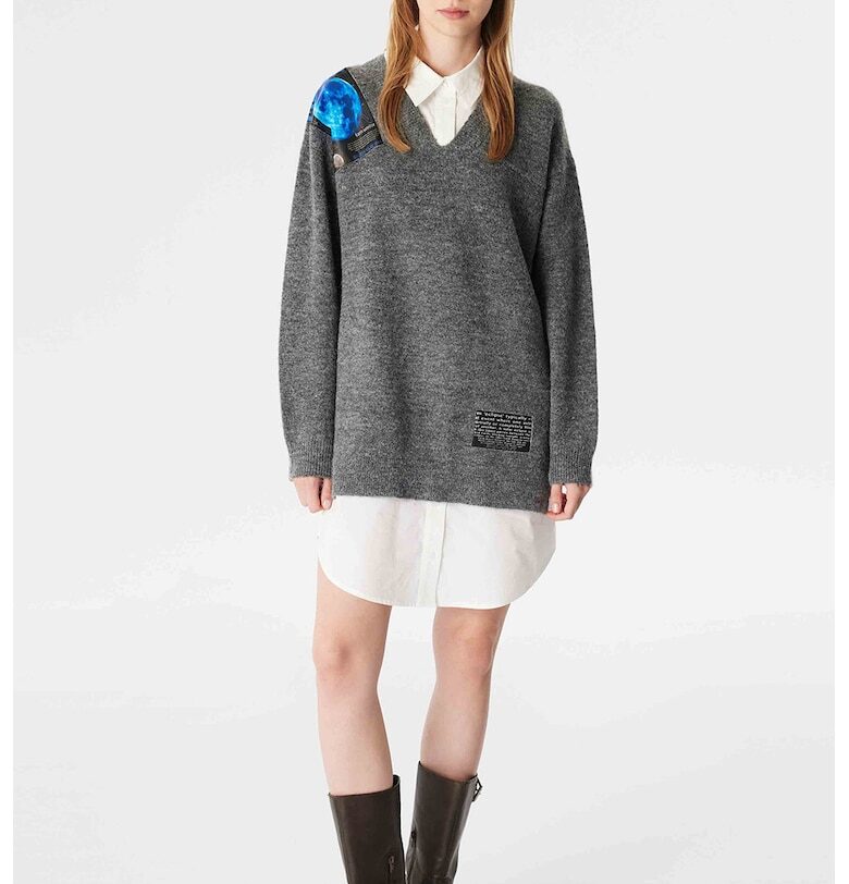 Къса рокля с вълна и дизайн 2 в 1 - Меланж тъмно сиво TWIST