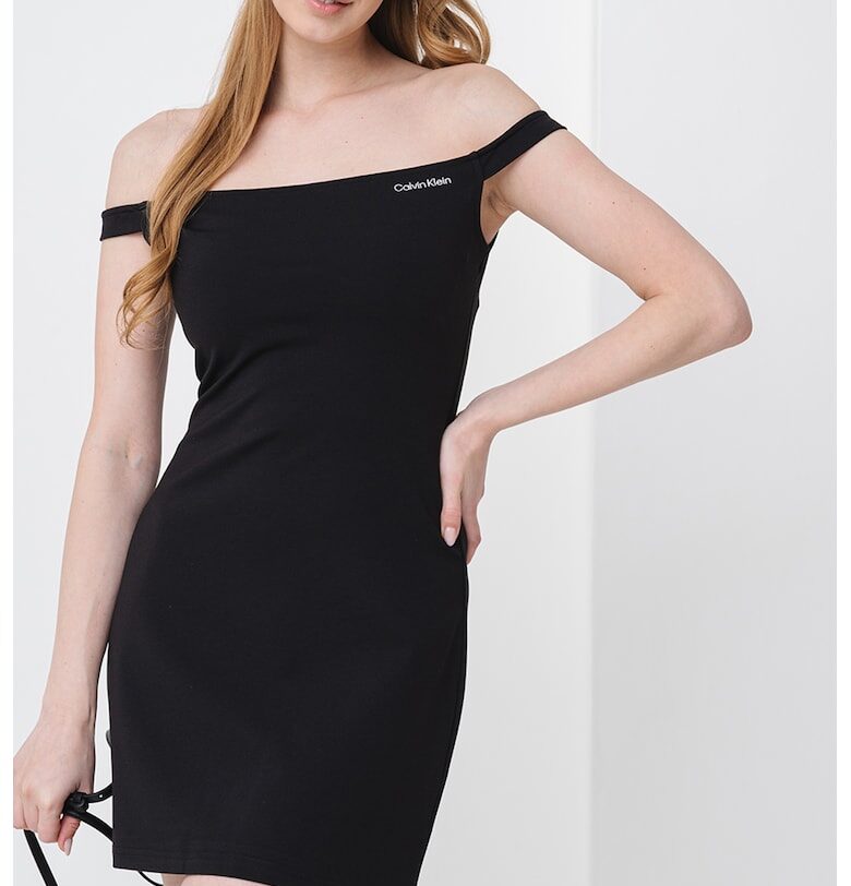 Къса рокля с голи рамене и лого - Черен CALVIN KLEIN JEANS