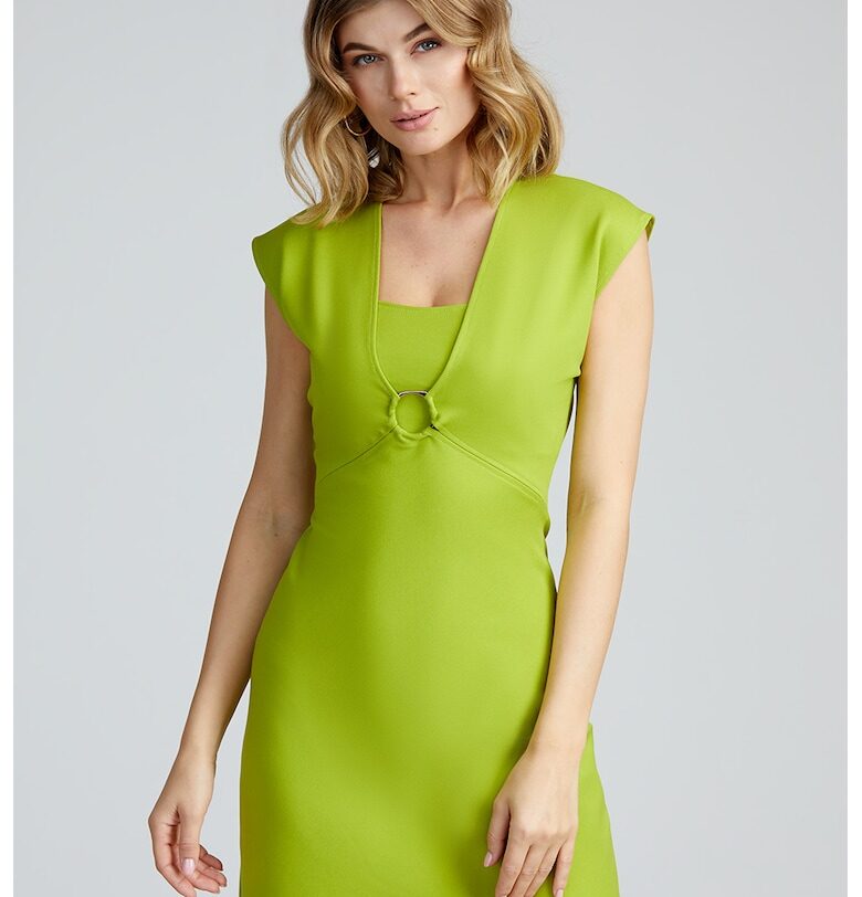 Къса рокля с дълбок шпиц - Сламеножълт Alina Cernatescu