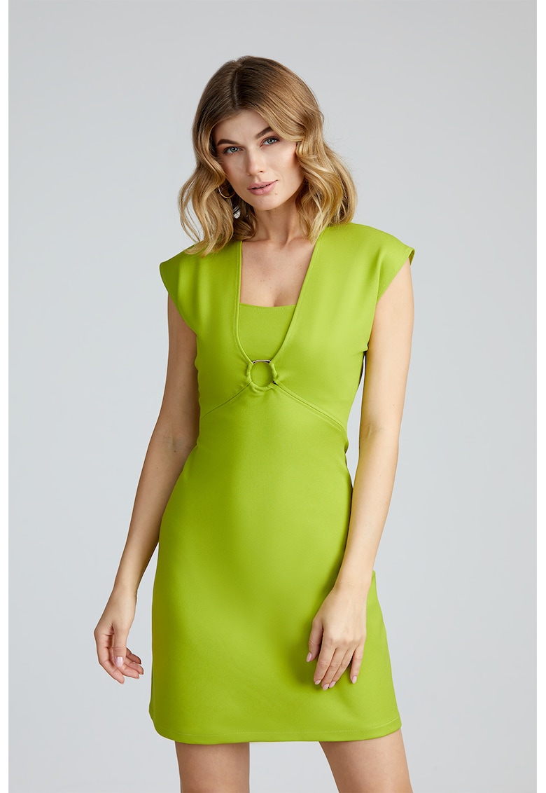 Къса рокля с дълбок шпиц - Сламеножълт Alina Cernatescu