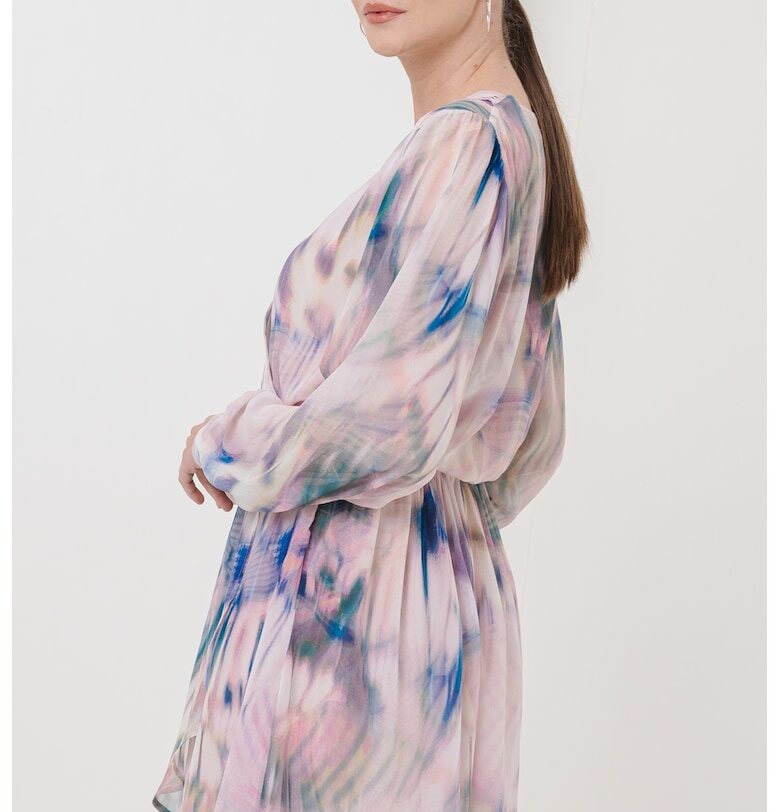 Къса рокля с дълги ръкави и шарка тип батик - Зелен/Бледо синьо BOSS