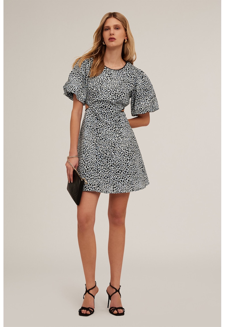 Къса рокля с животински принт и отвори встрани - Бял/Черен Motivi