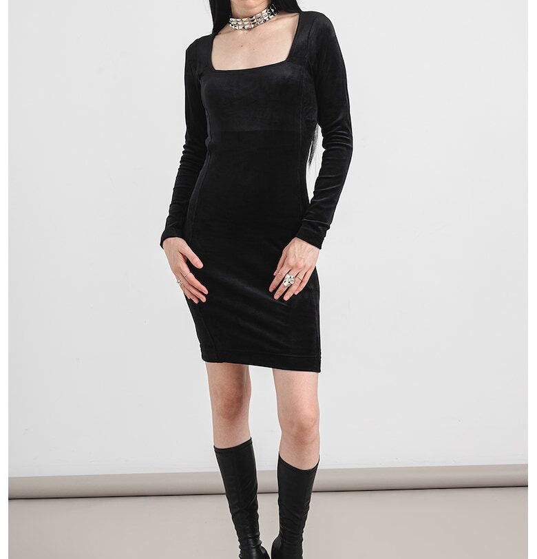 Къса рокля с кадифен ефект - Черен G-STAR