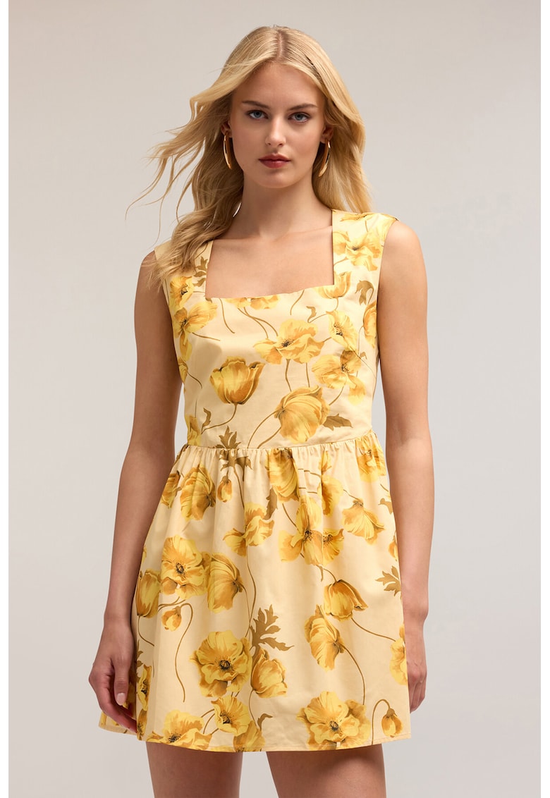 Къса рокля с квадратно деколте - Шафраново жълто/Тъмножълт Motivi