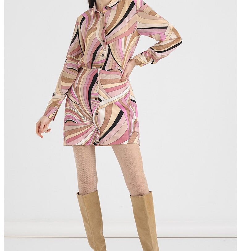 Къса рокля с коприна в цветен блок - Кафяв/Бежов/Розово Marella