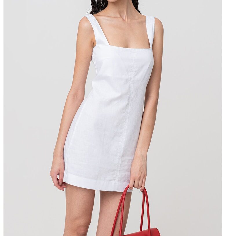 Къса рокля с лен и памук - Бял CALVIN KLEIN JEANS