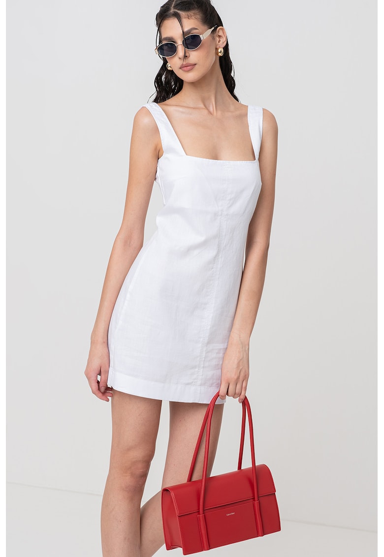 Къса рокля с лен и памук - Бял CALVIN KLEIN JEANS