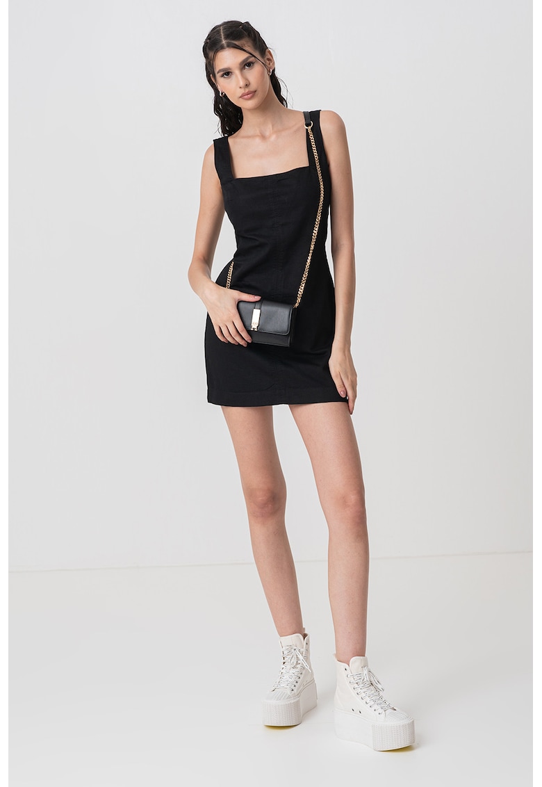 Къса рокля с лен и памук - Черен CALVIN KLEIN JEANS