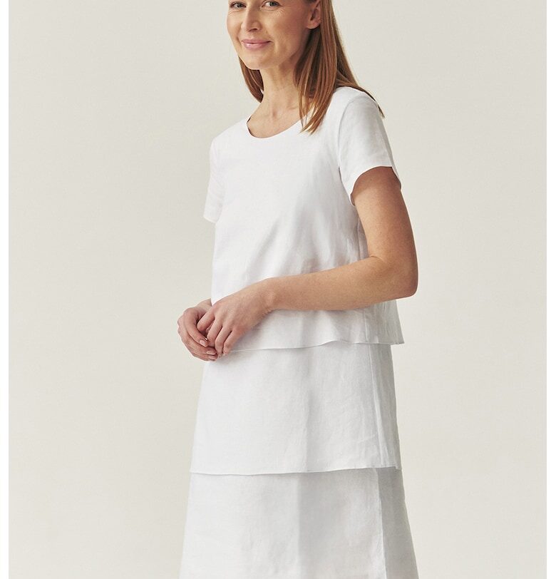 Къса рокля с лен на волани - Бял Tatuum