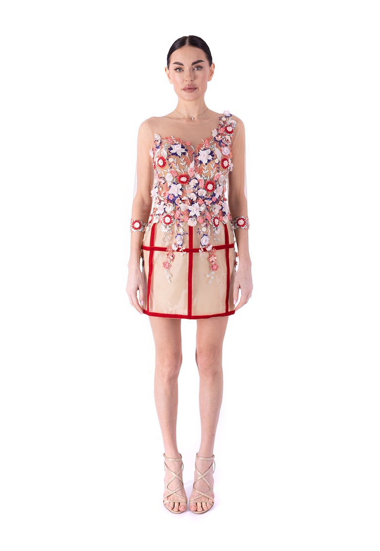 Къса рокля с мрежест панел - Червен/Виолетов/Бледо розово Acob a porter