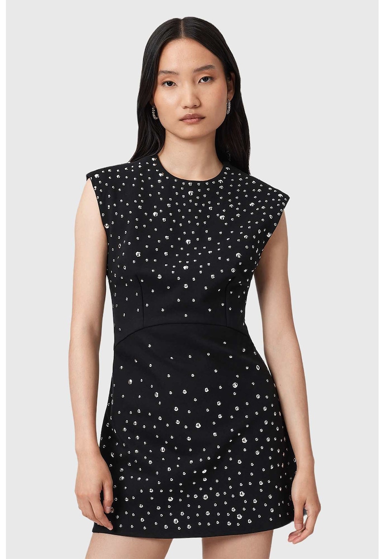 Къса рокля с нитове - Черен/Сребрист AllSaints
