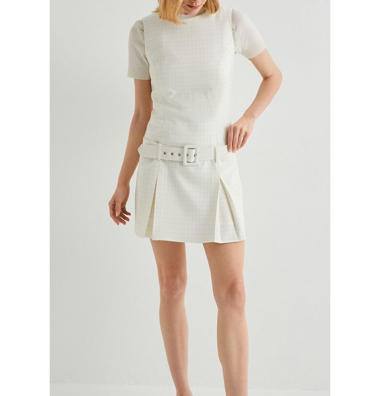 Къса рокля с овално деколте - Бял KOTON