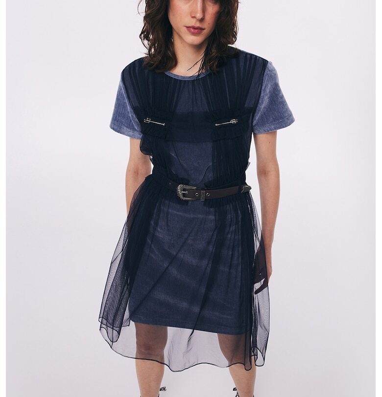 Къса рокля с овално деколте - Тъмносин TWIST