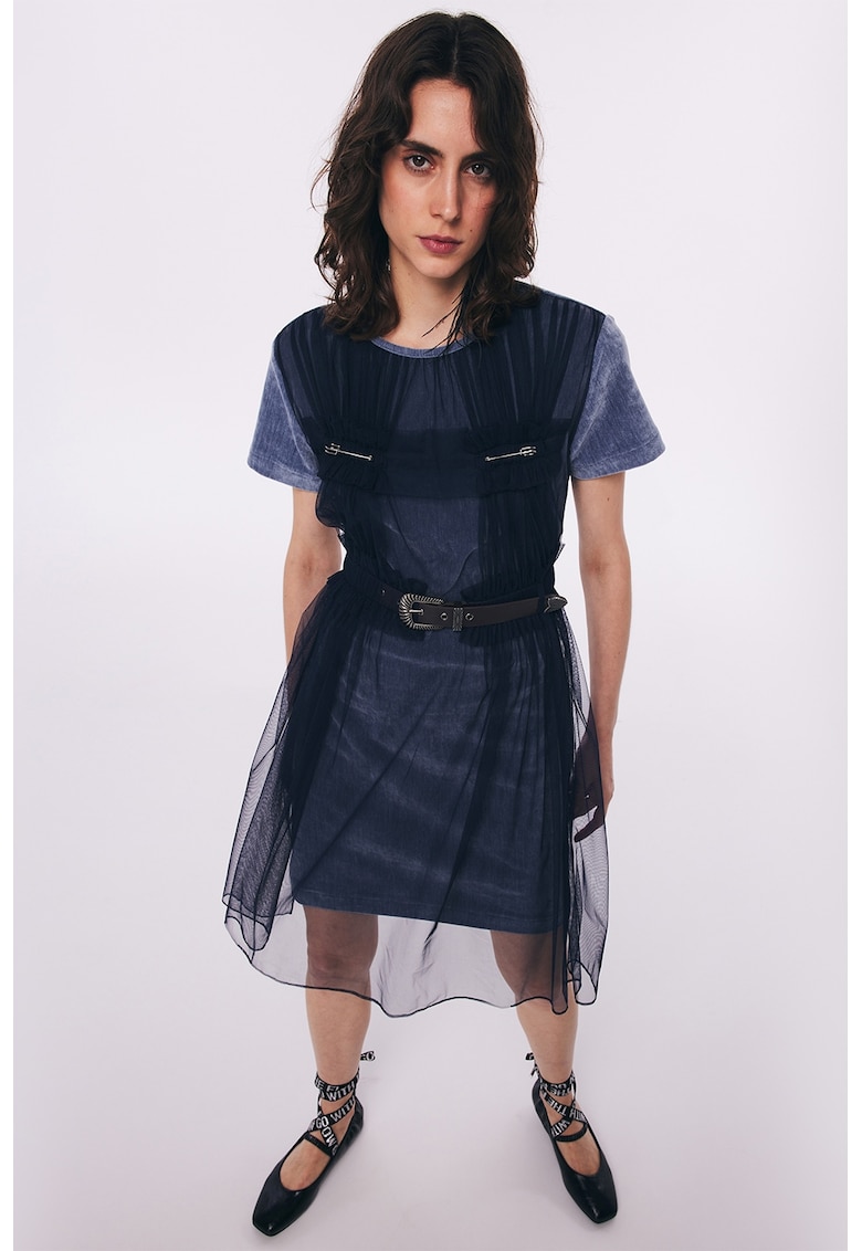 Къса рокля с овално деколте - Тъмносин TWIST