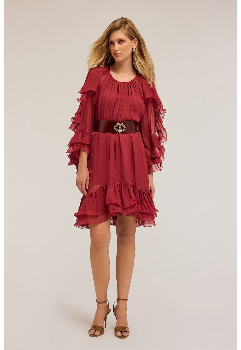 Къса рокля с овално деколте - Тъмночервен Motivi