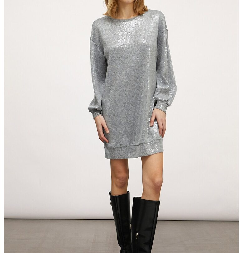 Къса рокля с пайети - Сребрист Motivi