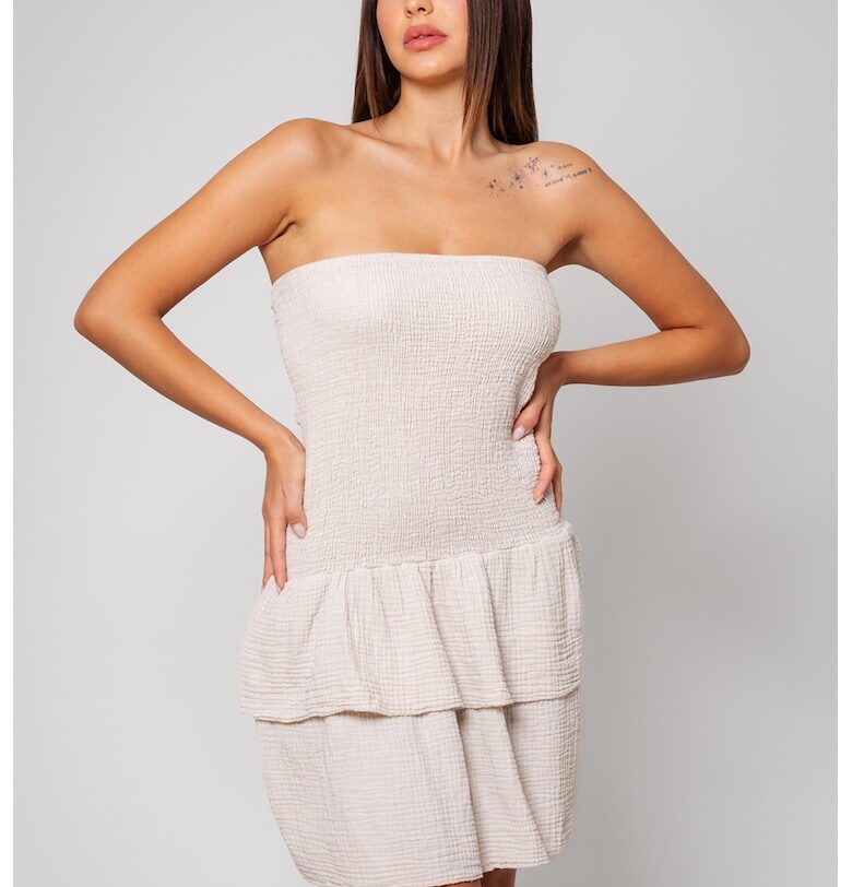 Къса рокля с памук и лен - Бежов uFIT