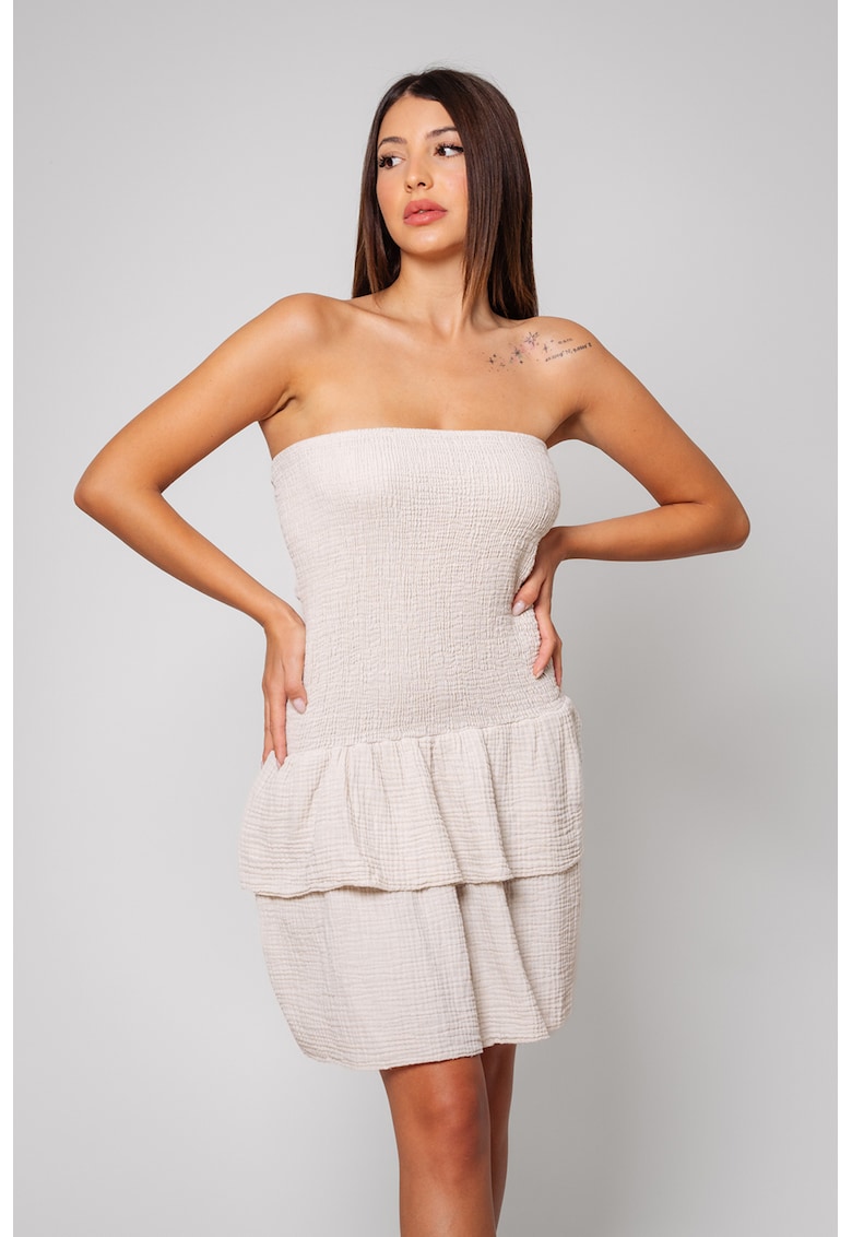 Къса рокля с памук и лен - Бежов uFIT