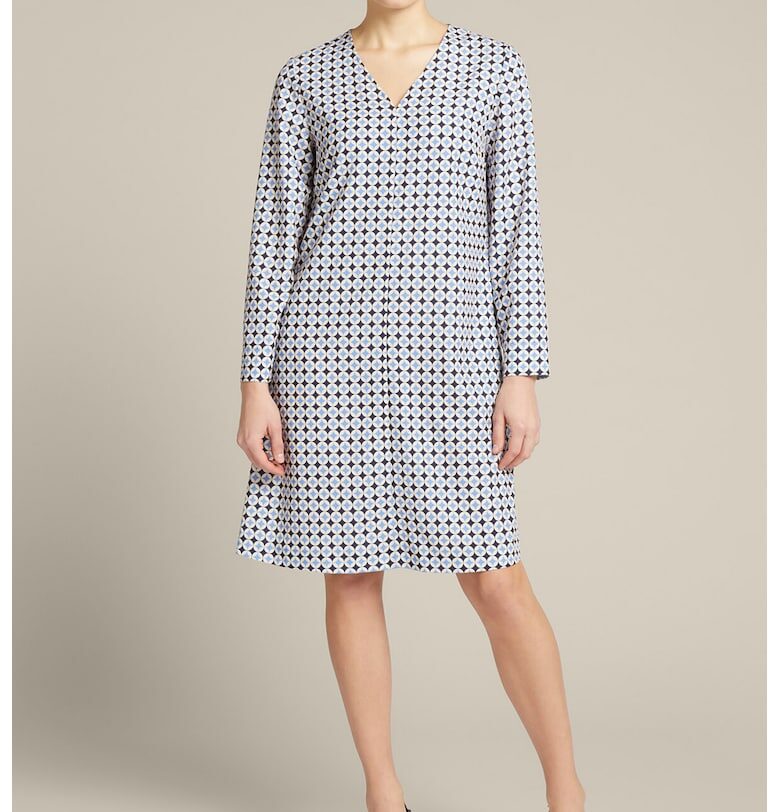 Къса рокля с принт и шпиц - Бял/Син ELENA MIRO