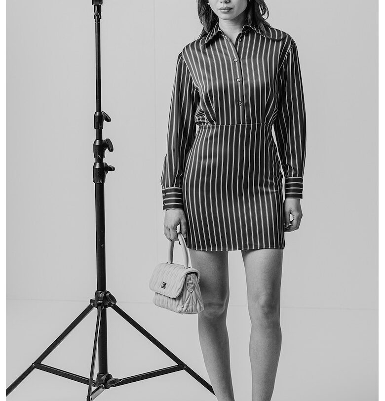 Къса рокля с райе - Тъмносин/Бледо розово MaxCo