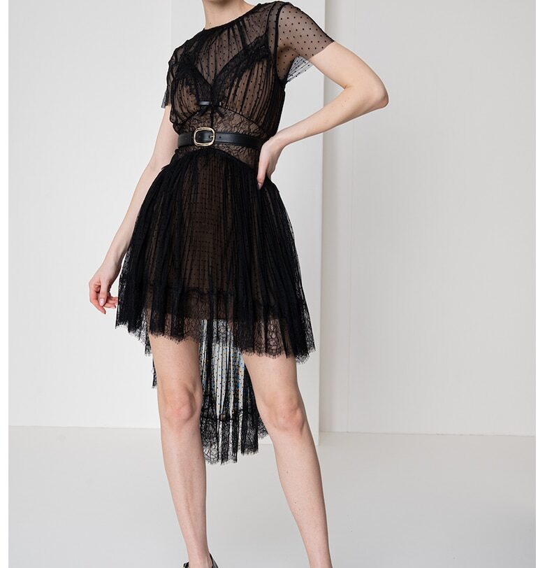 Къса рокля с тюл - Черен/Кафяв/Прозрачен SELF-PORTRAIT