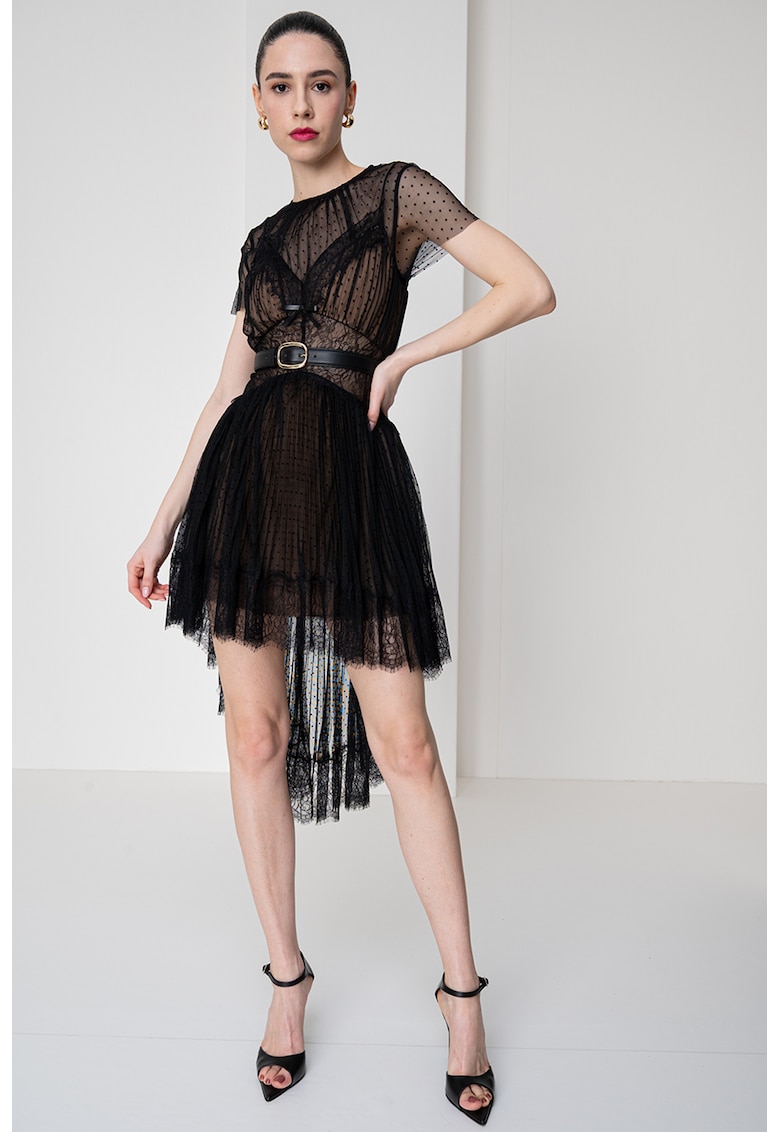 Къса рокля с тюл - Черен/Кафяв/Прозрачен SELF-PORTRAIT