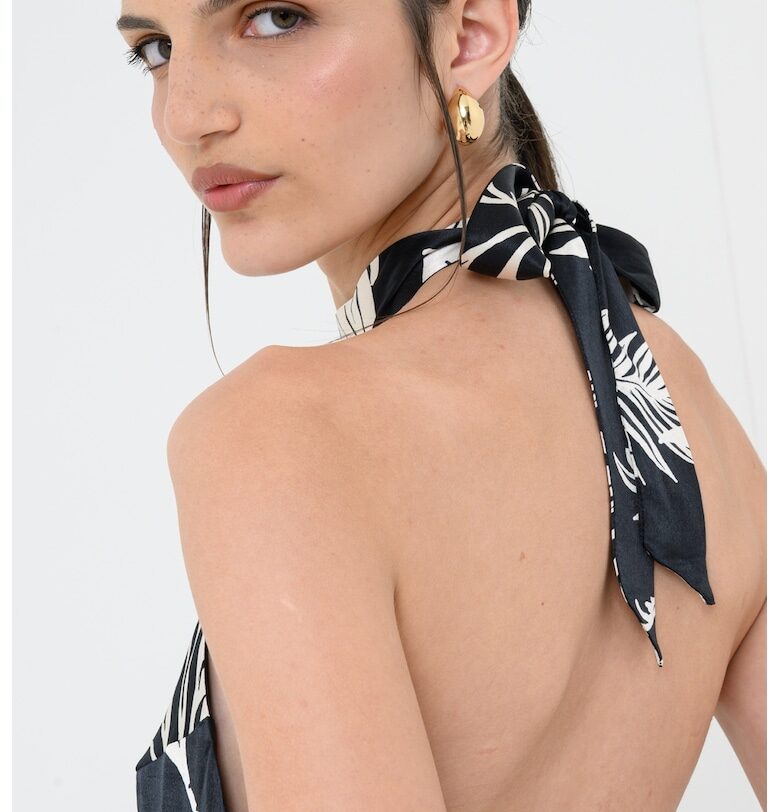 Къса рокля с халтер деколте - Слонова кост/Черен GUESS