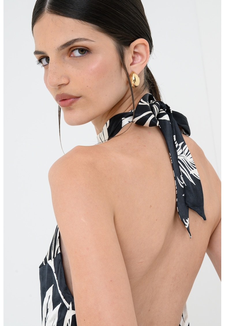 Къса рокля с халтер деколте - Слонова кост/Черен GUESS